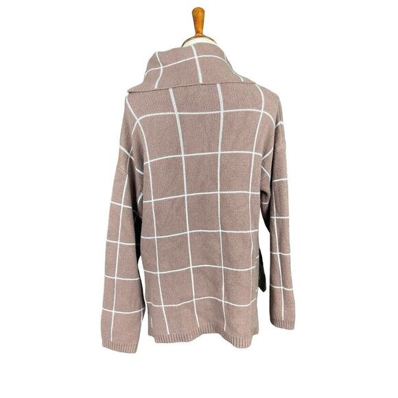 Kirundo Sweater Women XL Caramel Brown Window Pane Check Cowl Neck Soft Knit - Picture 7 of 10
